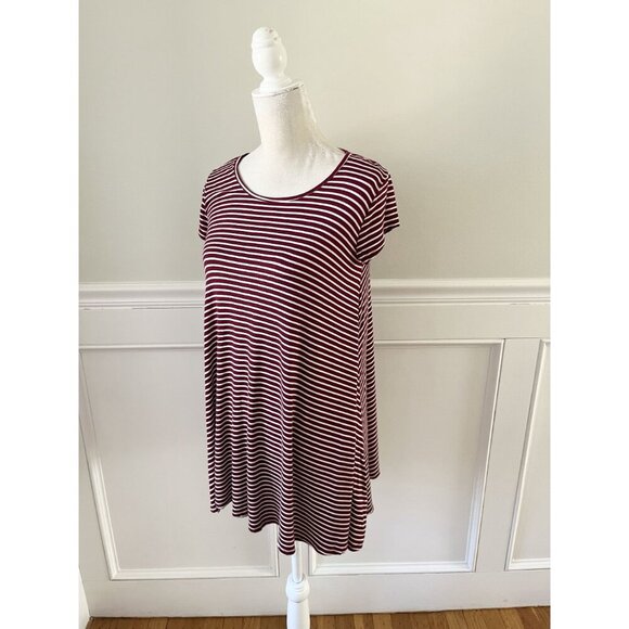 Vibe Sportswear S Maroon & White Striped Short Swing Dress - Picture 2 of 5